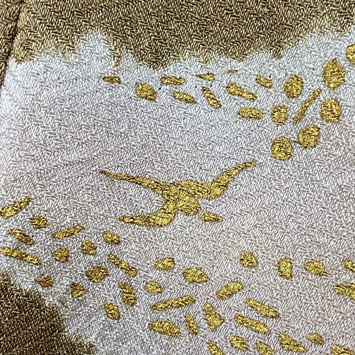 訪問服 身長154cm 袖長63cm S 雙層 鳥 草花紋紋 刺繡 金彩裝飾 薄茶 純蠶絲 秀品級