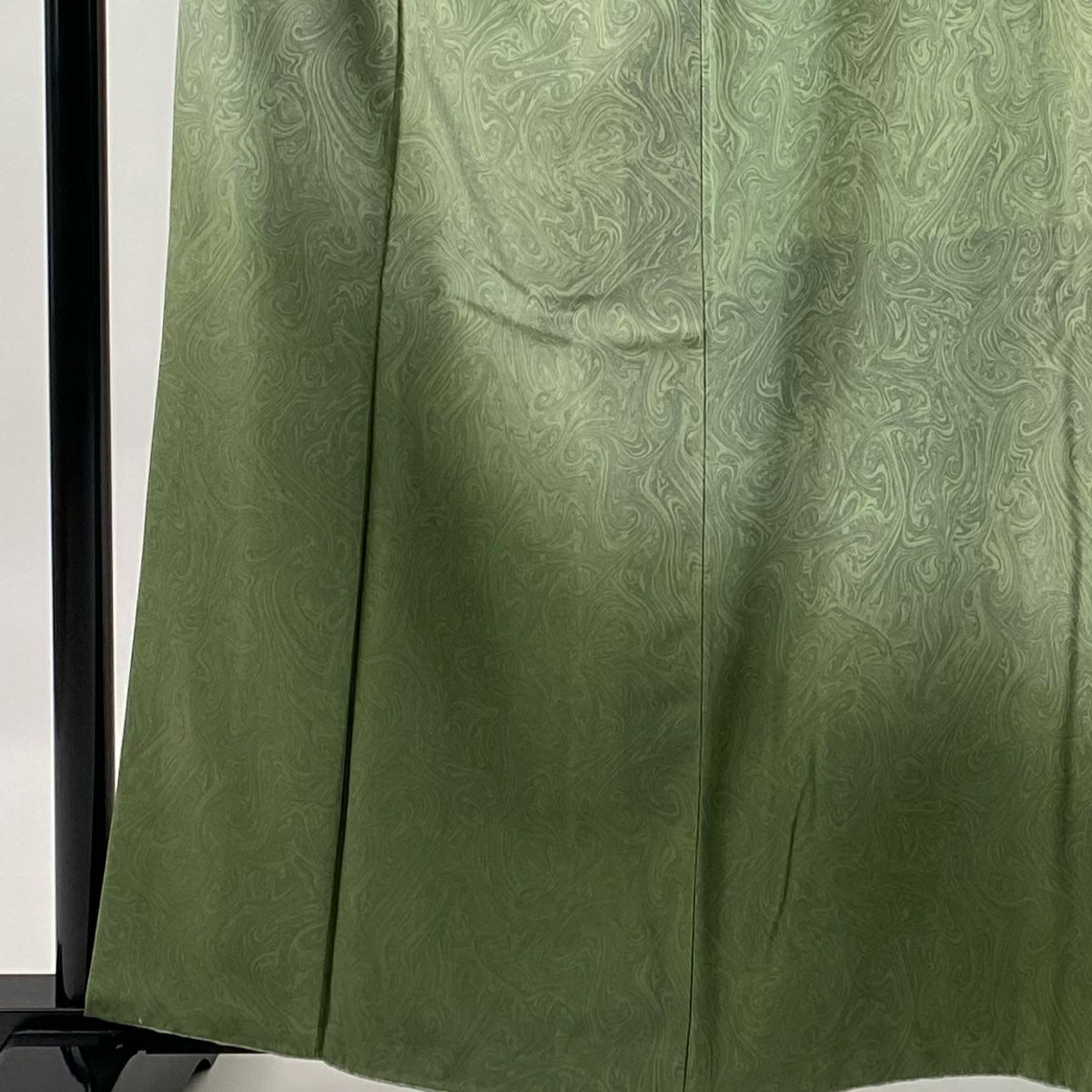 【美品】 付下 身長160cm 袖長67cm M 雙層 墨流 灰綠 純蠶絲 名品級