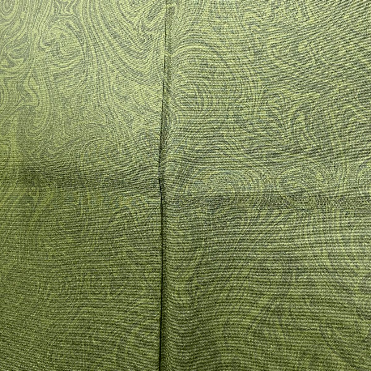【美品】 付下 身長160cm 袖長67cm M 雙層 墨流 灰綠 純蠶絲 名品級