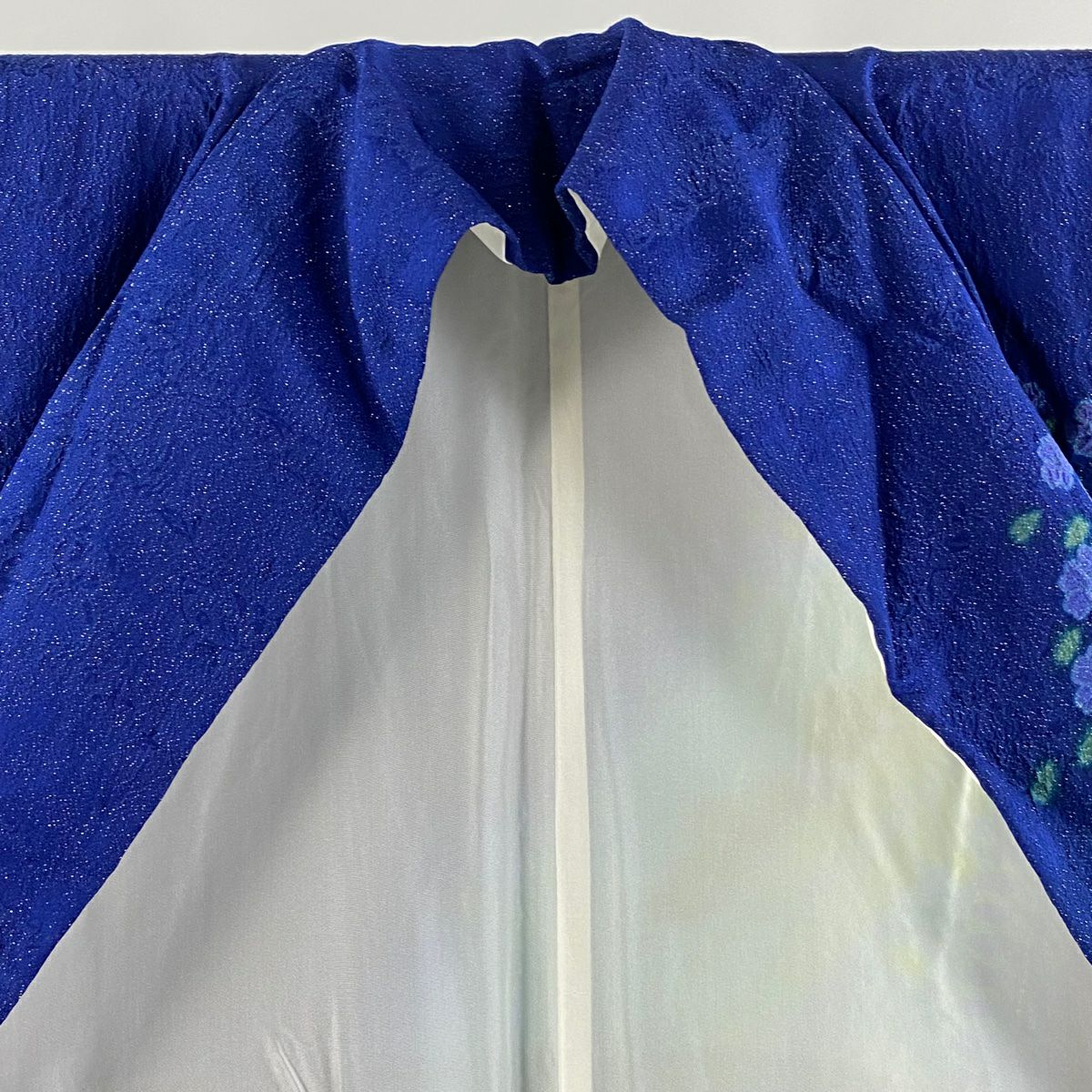 振袖禮服 身長161.5cm 袖長67.5cm L 雙層 櫻花 流水 絞染 銀通 青 純蠶絲 逸品級