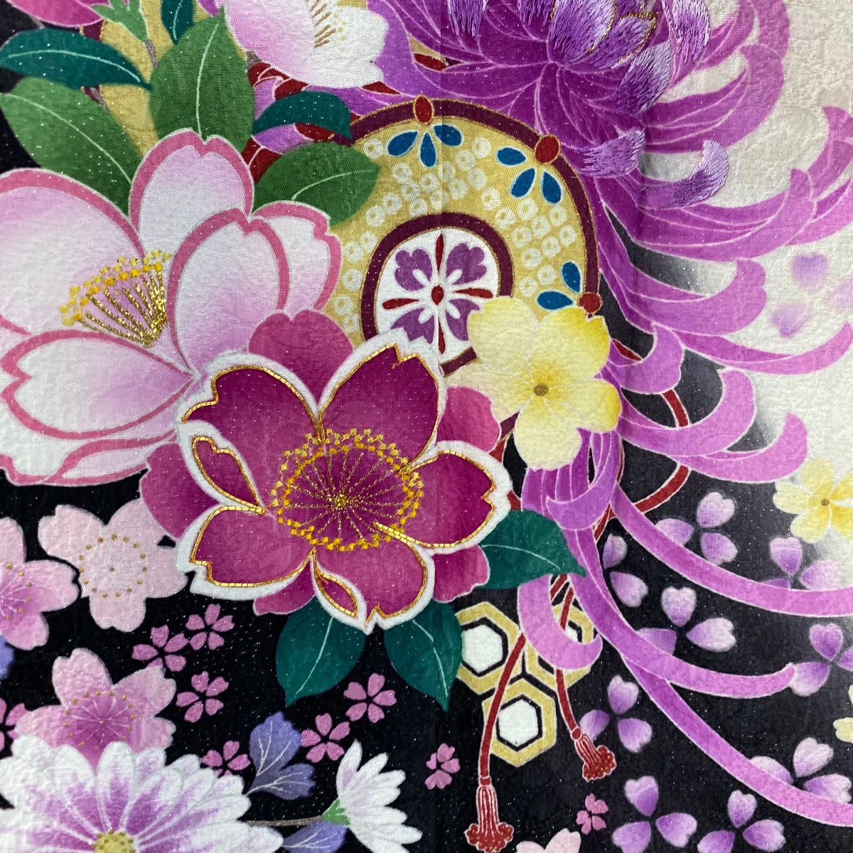 振袖禮服 身長168cm 袖長68.5cm L 雙層 鼓 櫻花 金銀彩 刺繡 奶油色 純蠶絲 逸品級