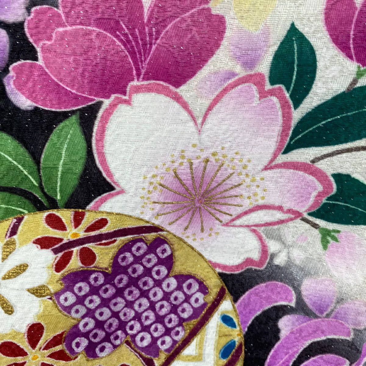 振袖禮服 身長168cm 袖長68.5cm L 雙層 鼓 櫻花 金銀彩 刺繡 奶油色 純蠶絲 逸品級