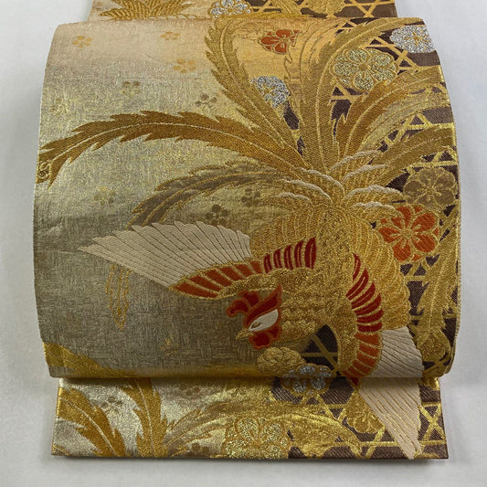 袋帶 秀品級 鈴乃屋 鳳凰 梅花 金絲 金金箔 金色 全通 純蠶絲