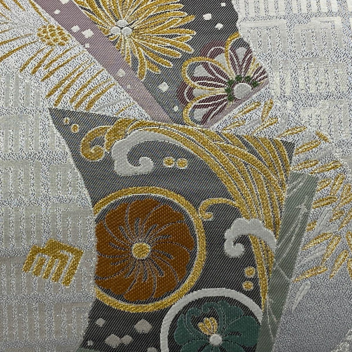 【美品】 袋帶 逸品級 長嶋成織物 證書齊全 道長取瑞祥紋 源氏香 灰 深藍 六通 純蠶絲