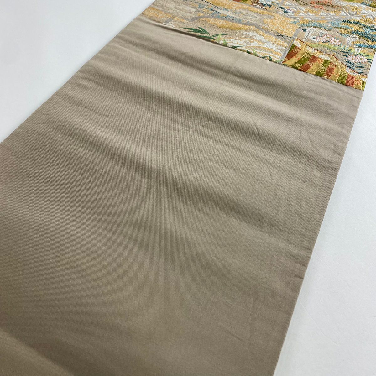 袋帶 秀品級 牡丹 紅葉 金絲 金金箔 灰茶 六通 純蠶絲