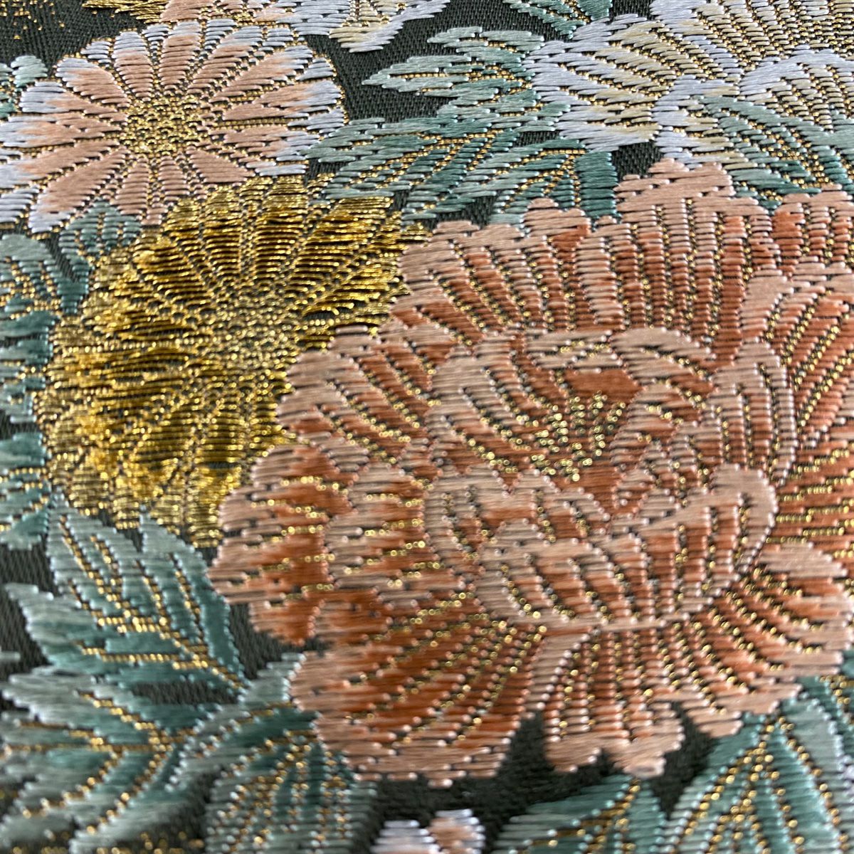 【美品】 袋帶 秀品級 草花紋紋 橋 金絲 金金箔 銀 純蠶絲
