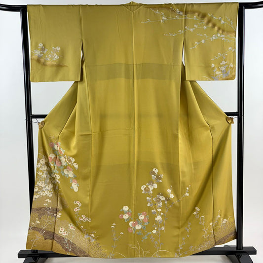 訪問服 身長159cm 袖長62.5cm S 雙層 菊花 柴垣 金絲 金銀彩 芥末色 純蠶絲 優品級