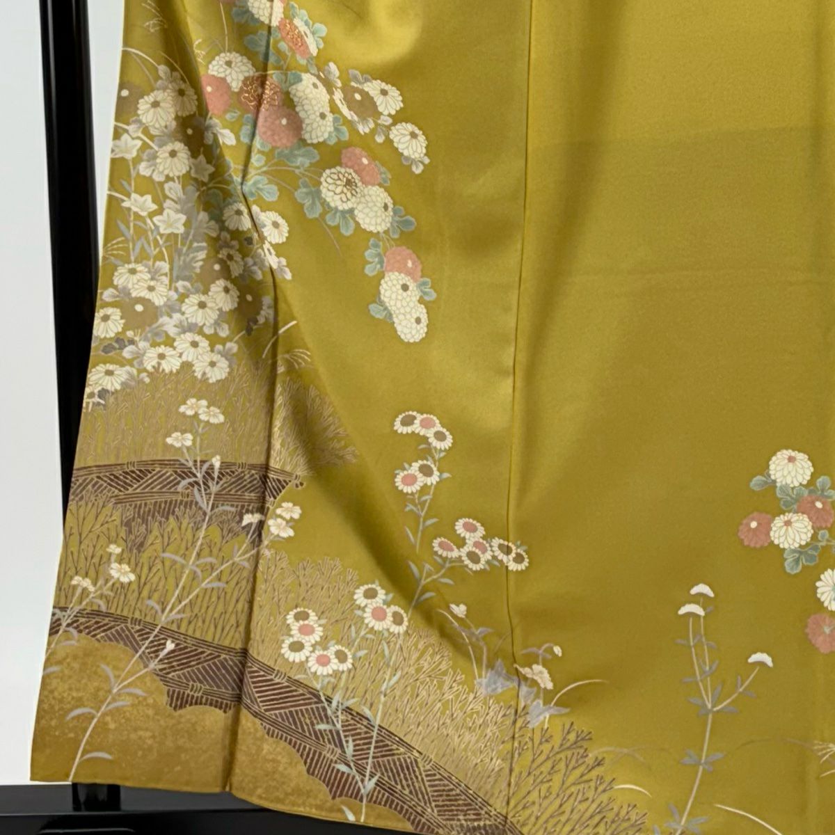 訪問服 身長159cm 袖長62.5cm S 雙層 菊花 柴垣 金絲 金銀彩 芥末色 純蠶絲 優品級