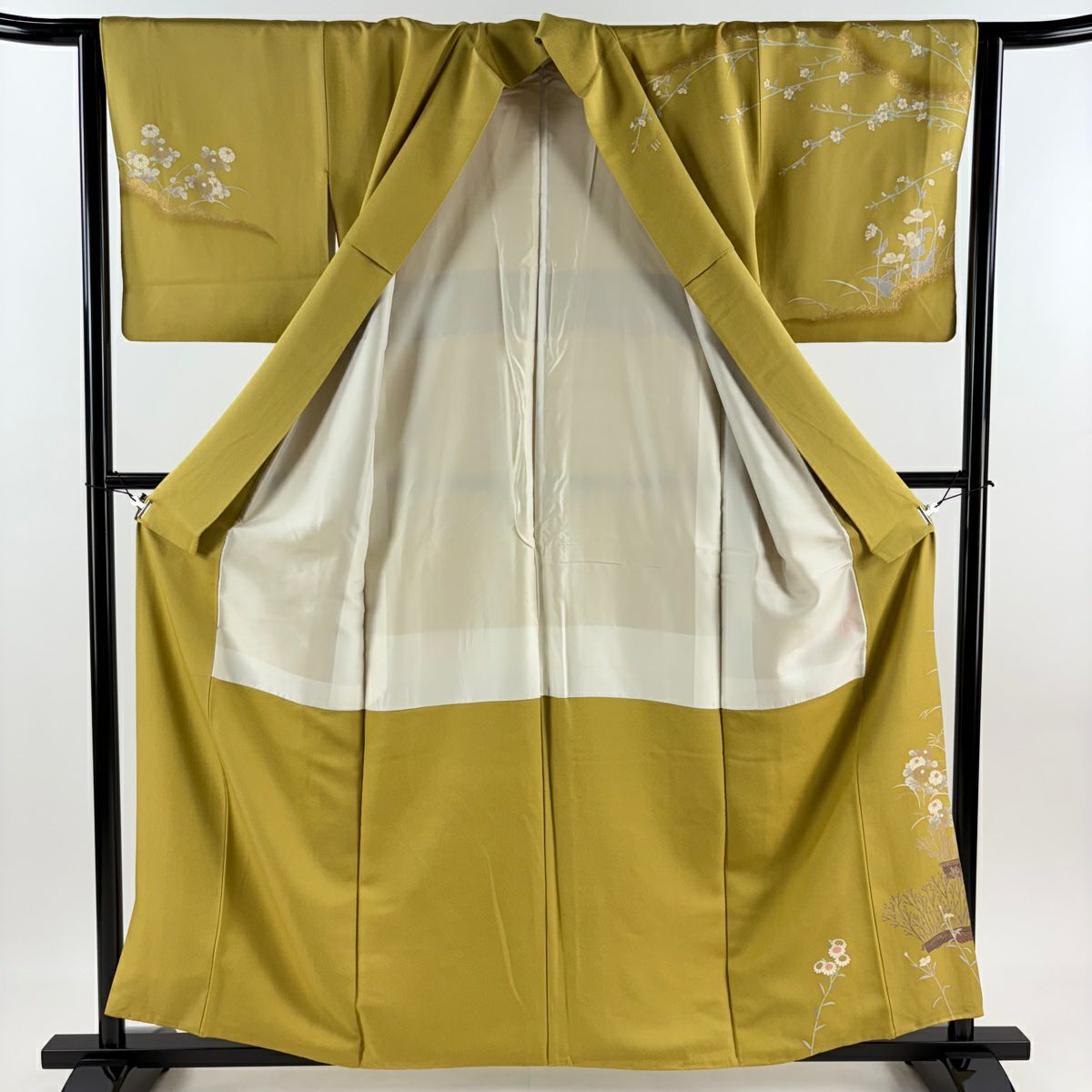 訪問服 身長159cm 袖長62.5cm S 雙層 菊花 柴垣 金絲 金銀彩 芥末色 純蠶絲 優品級