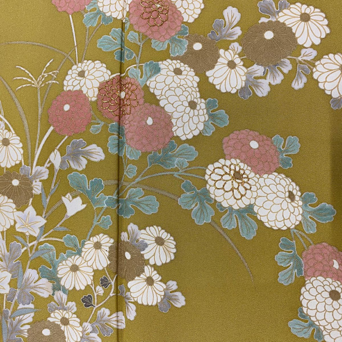 訪問服 身長159cm 袖長62.5cm S 雙層 菊花 柴垣 金絲 金銀彩 芥末色 純蠶絲 優品級
