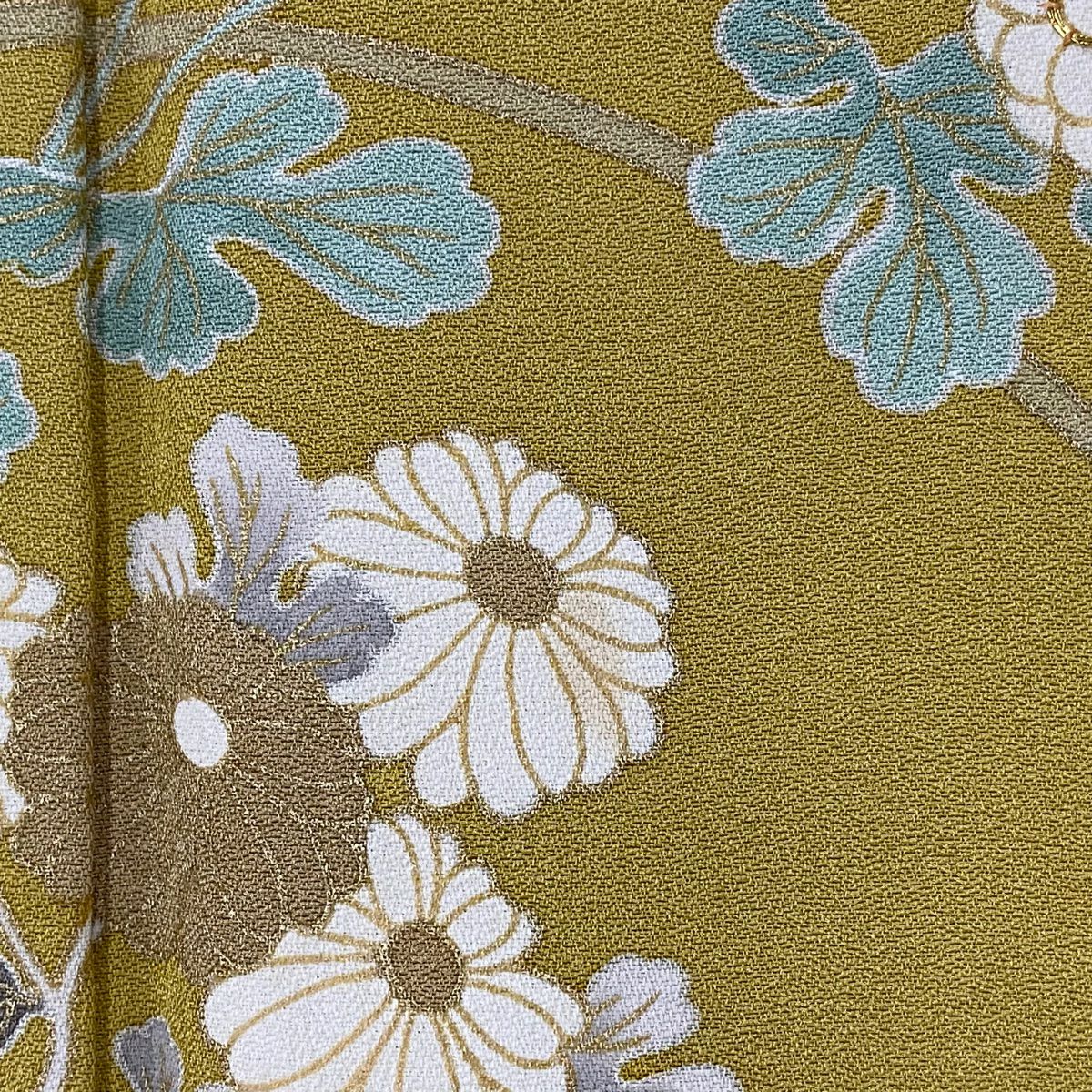訪問服 身長159cm 袖長62.5cm S 雙層 菊花 柴垣 金絲 金銀彩 芥末色 純蠶絲 優品級