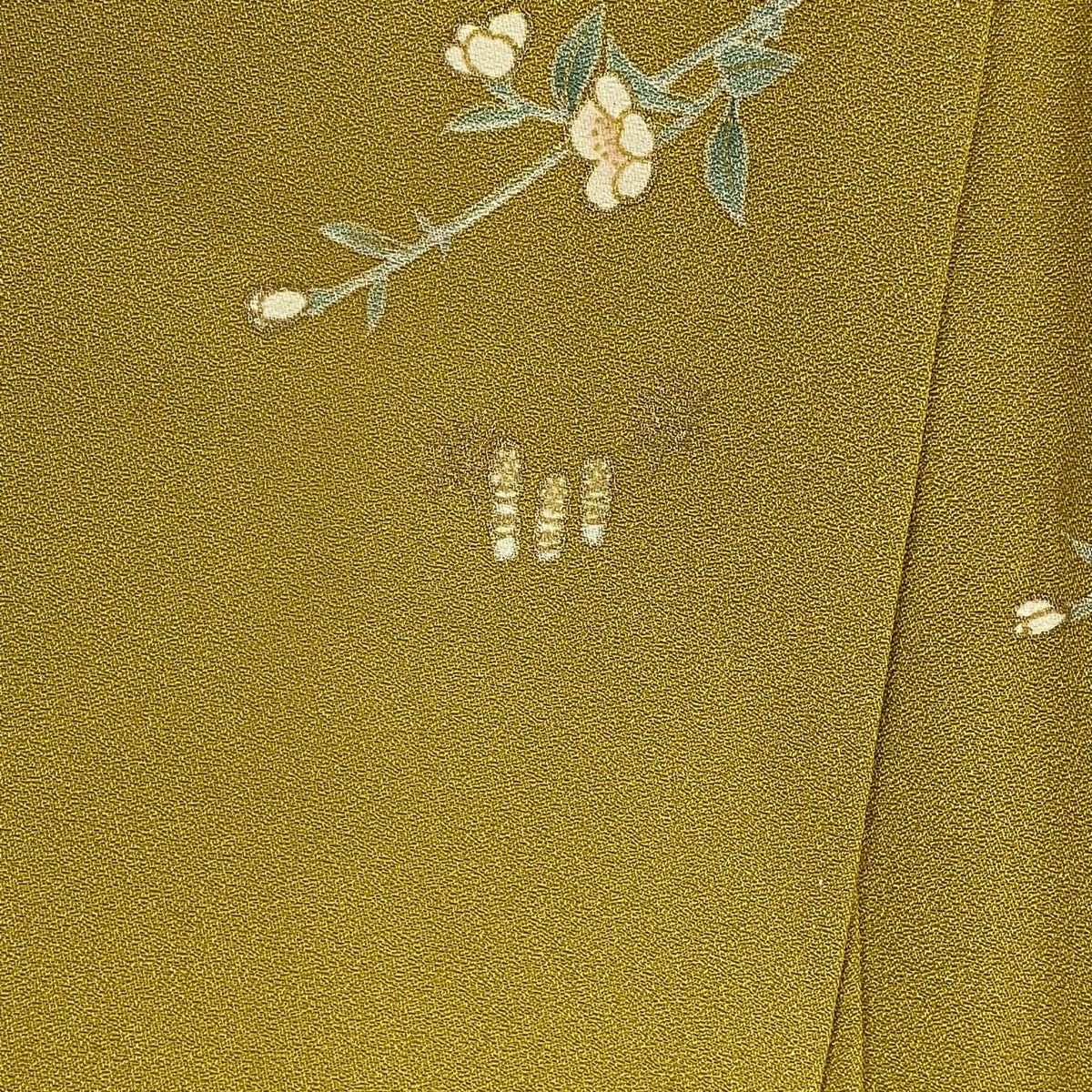 訪問服 身長159cm 袖長62.5cm S 雙層 菊花 柴垣 金絲 金銀彩 芥末色 純蠶絲 優品級