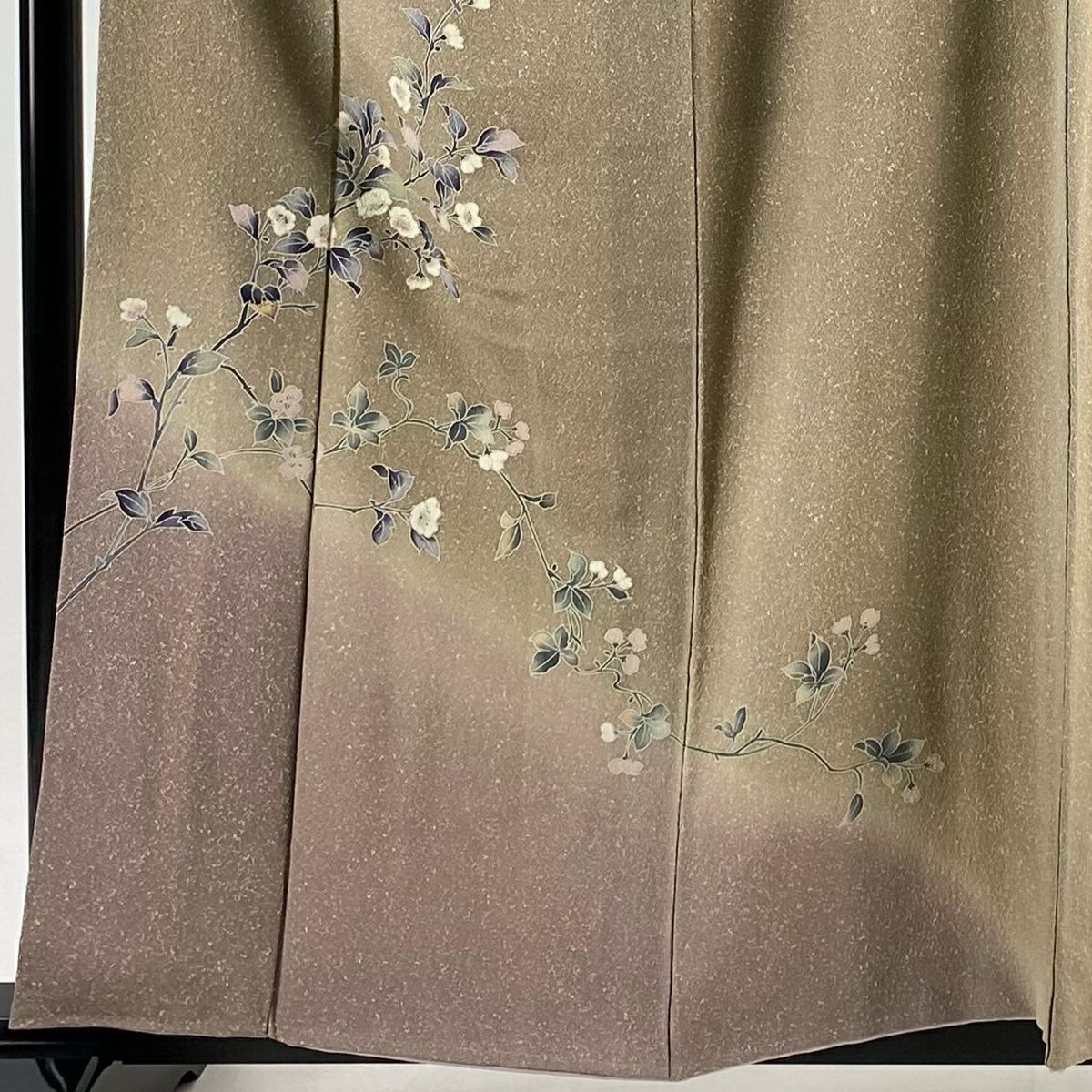 付下 身長159cm 袖長64cm M 雙層 枝花 染分 朦朧 灰茶 純蠶絲 優品級