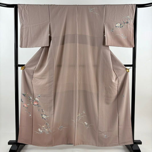 付下 身長162.5cm 袖長65cm M 雙層 落款有 枝花 漸層 薄小豆 純蠶絲 優品級