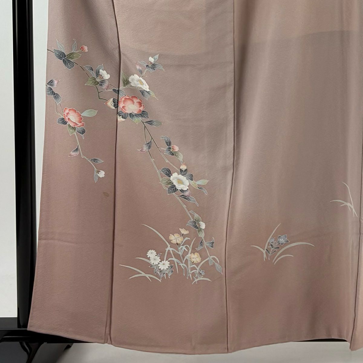 付下 身長162.5cm 袖長65cm M 雙層 落款有 枝花 漸層 薄小豆 純蠶絲 優品級