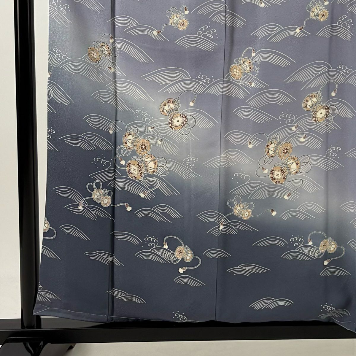 訪問服 身長159cm 袖長65.5cm M 雙層 鼓 波 染分 朦朧 青灰 純蠶絲 優品級
