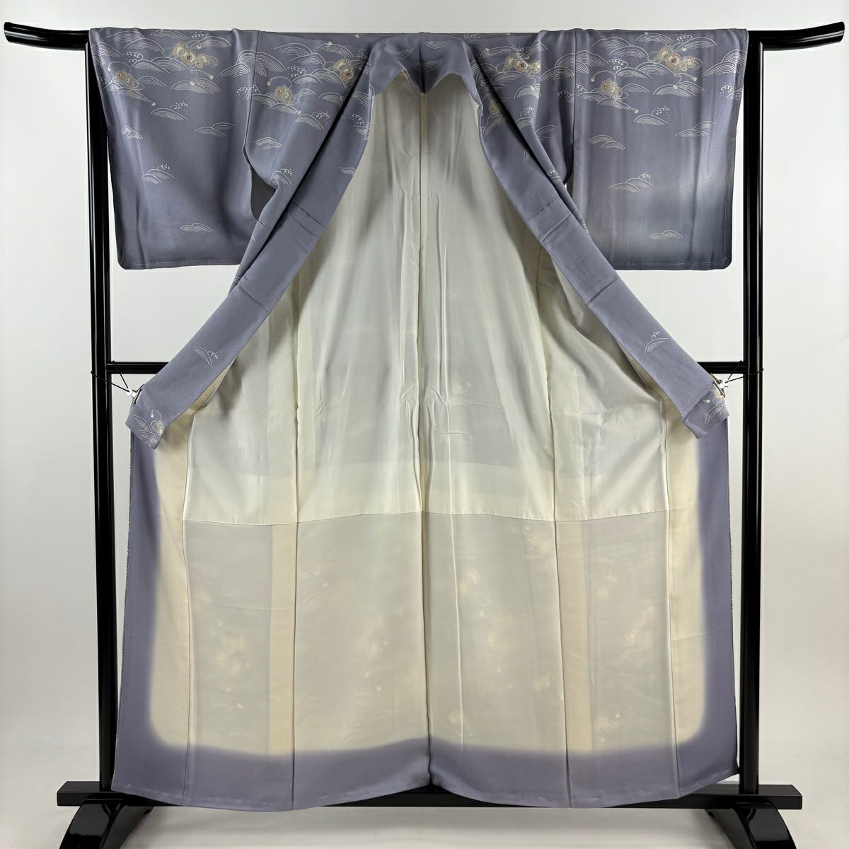 訪問服 身長159cm 袖長65.5cm M 雙層 鼓 波 染分 朦朧 青灰 純蠶絲 優品級