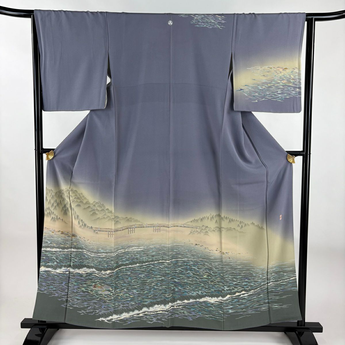 訪問服 身長158cm 袖長63.5cm S 雙層 落款有 風景 葉子 薄紫 純蠶絲 秀品級 一個紋