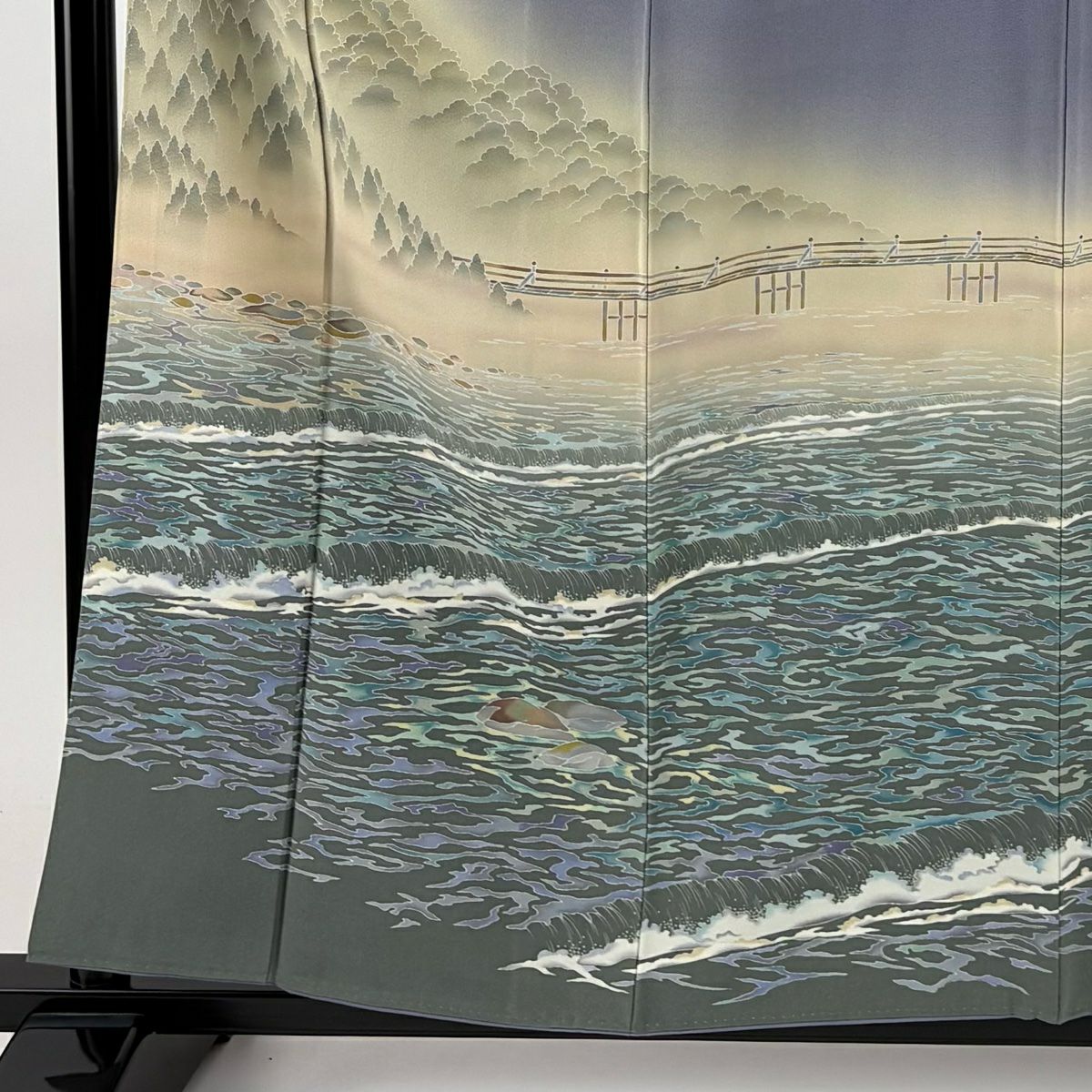 訪問服 身長158cm 袖長63.5cm S 雙層 落款有 風景 葉子 薄紫 純蠶絲 秀品級 一個紋