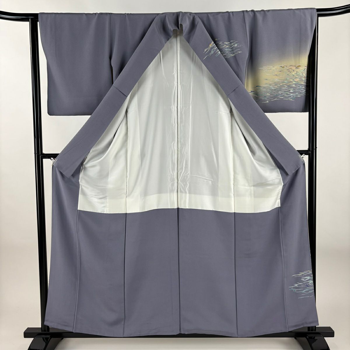 訪問服 身長158cm 袖長63.5cm S 雙層 落款有 風景 葉子 薄紫 純蠶絲 秀品級 一個紋