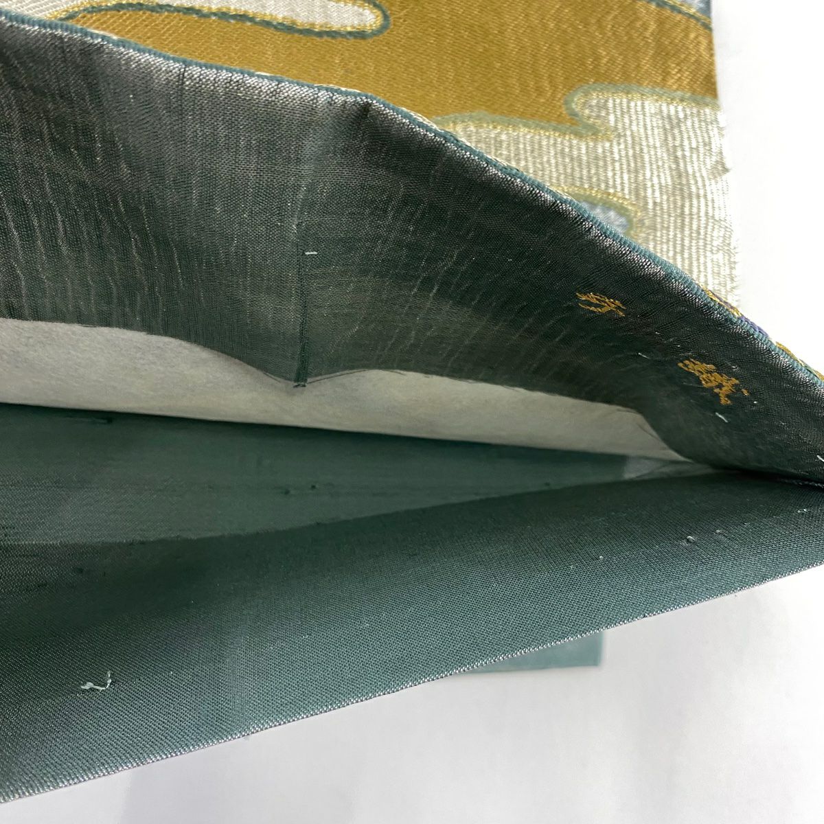 袋帶 名品級 落款有 笠松樹 ヱ霞 金銀絲 金金箔 灰綠 六通 純蠶絲