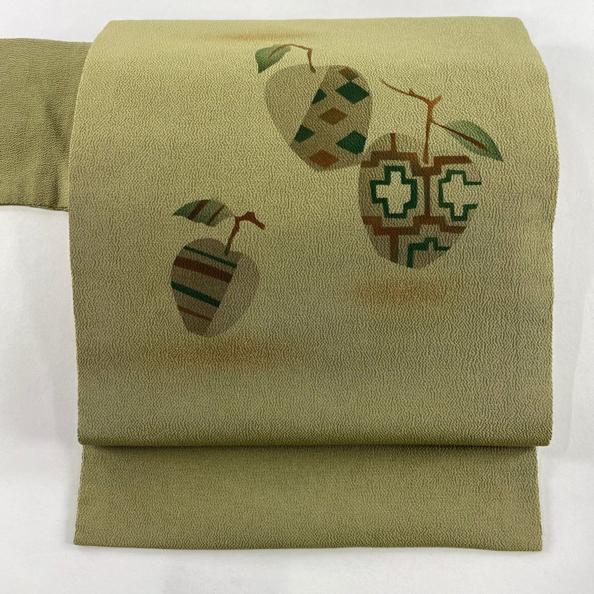 【美品】 名古屋帶 名品級 蘋果 絞染 金銀彩 抹茶 純蠶絲