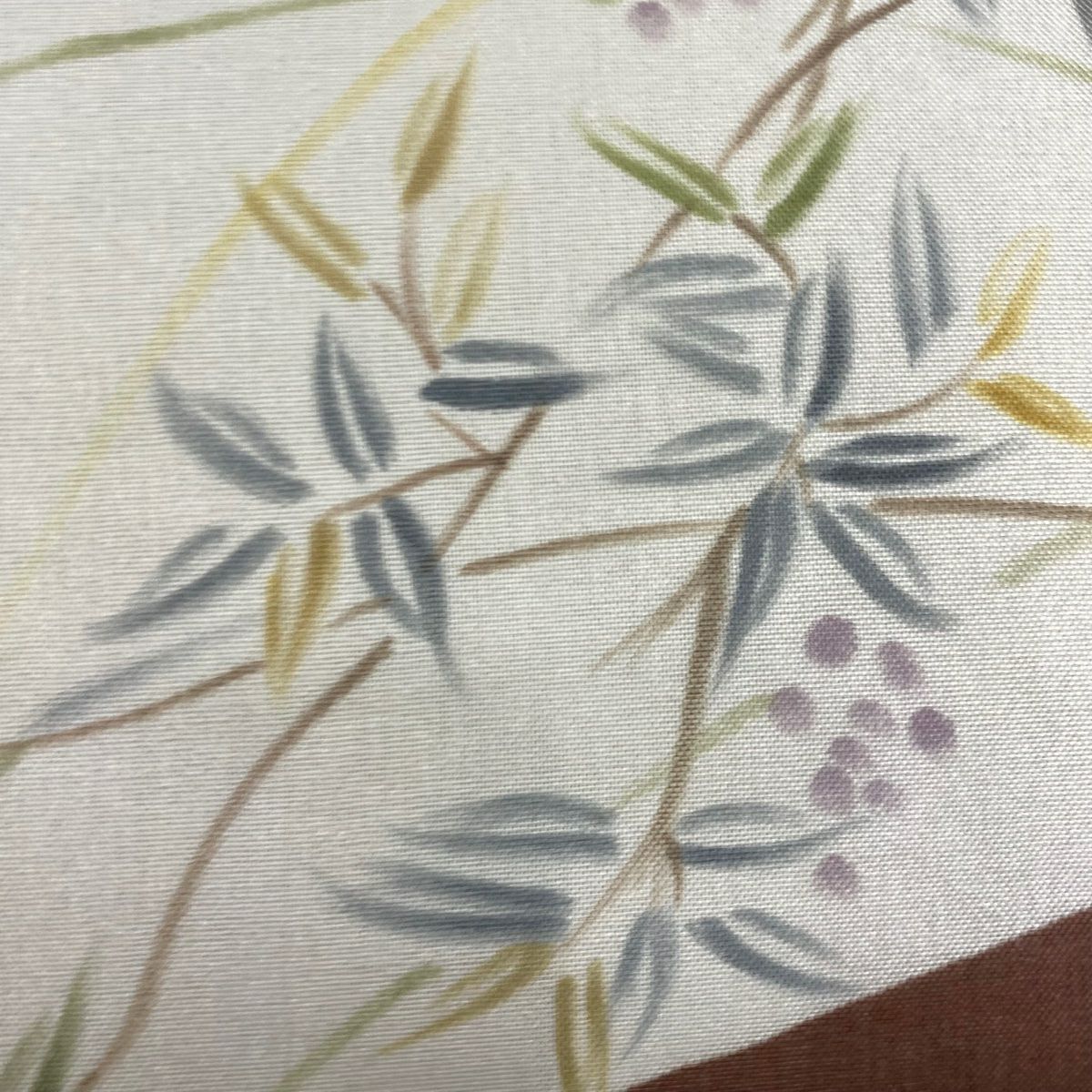 【美品】 袋帶 名品級 夏帶 夏紬織地 蜻蜓 葉與果實 小豆色 大鼓圖案 純蠶絲