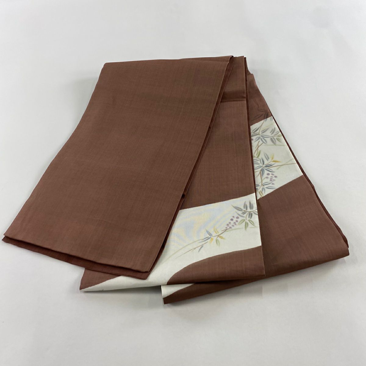 【美品】 袋帶 名品級 夏帶 夏紬織地 蜻蜓 葉與果實 小豆色 大鼓圖案 純蠶絲