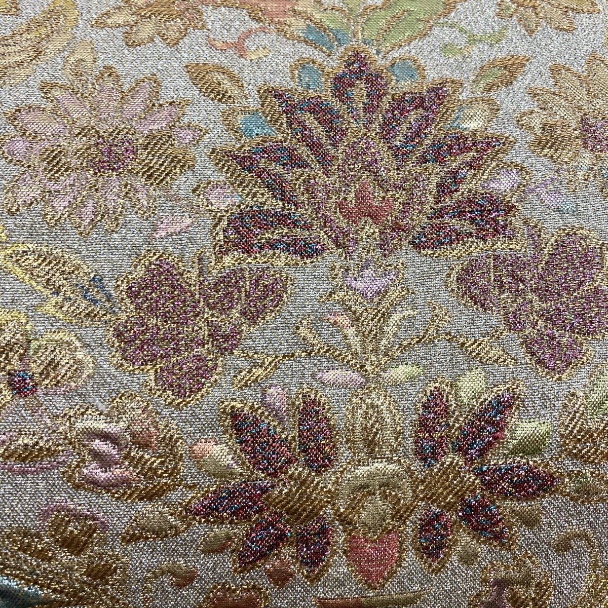 【美品】 袋帶 名品級 花唐草紋 金絲 金金箔 金 六通 純蠶絲