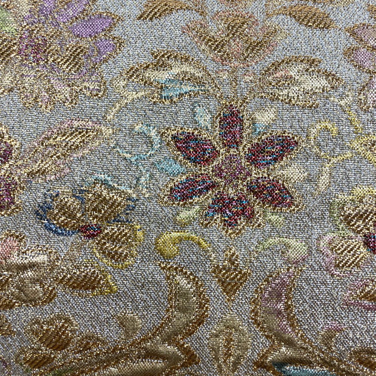 【美品】 袋帶 名品級 花唐草紋 金絲 金金箔 金 六通 純蠶絲