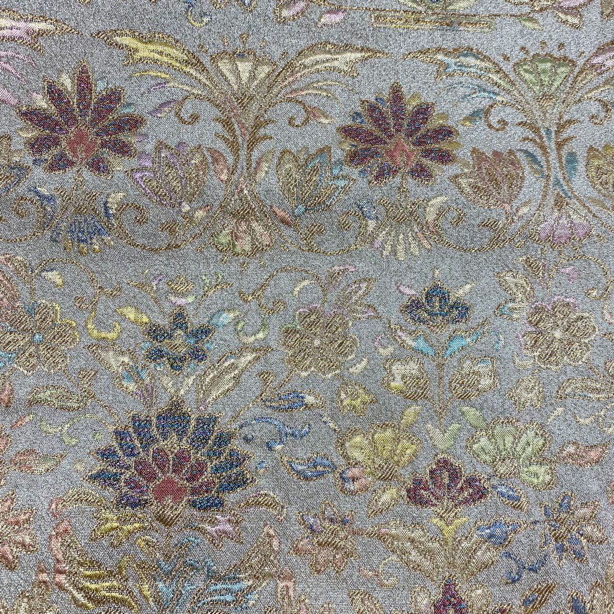 【美品】 袋帶 名品級 花唐草紋 金絲 金金箔 金 六通 純蠶絲