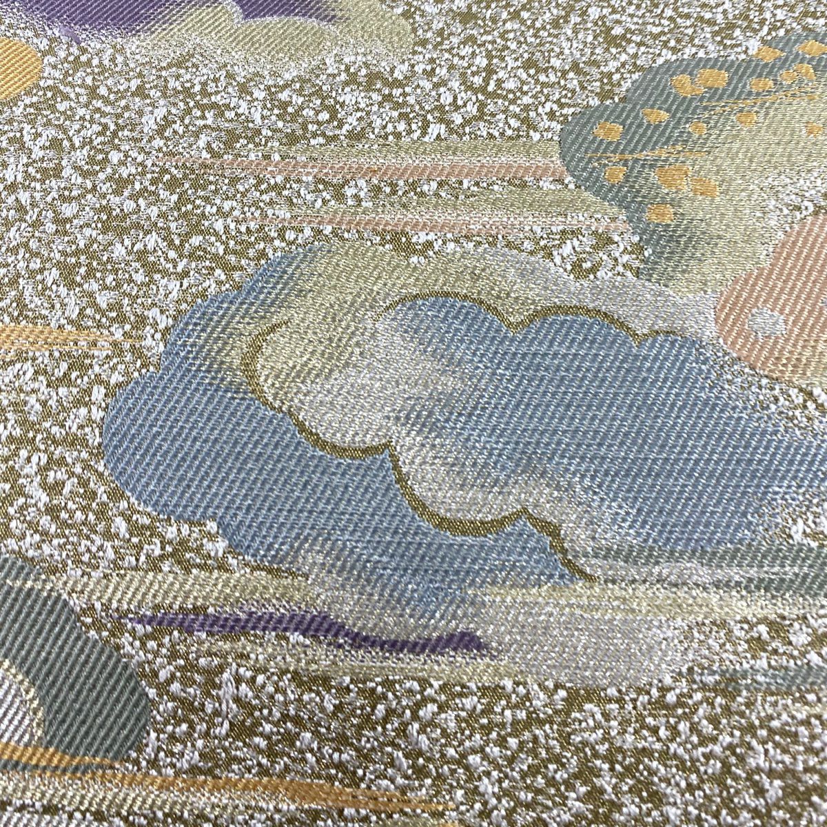 【美品】 袋帶 名品級 鶯 深藍 六通 純蠶絲