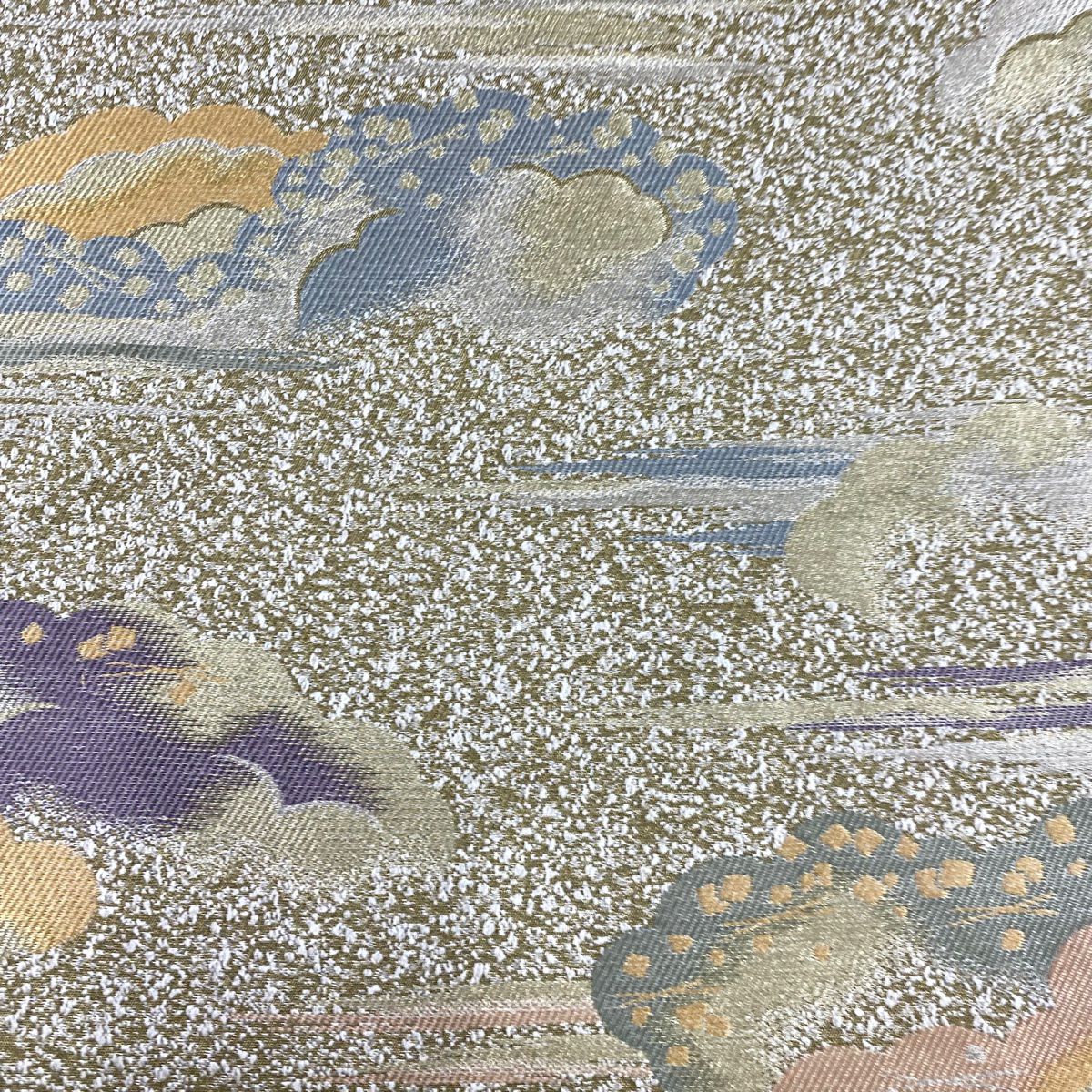 【美品】 袋帶 名品級 鶯 深藍 六通 純蠶絲