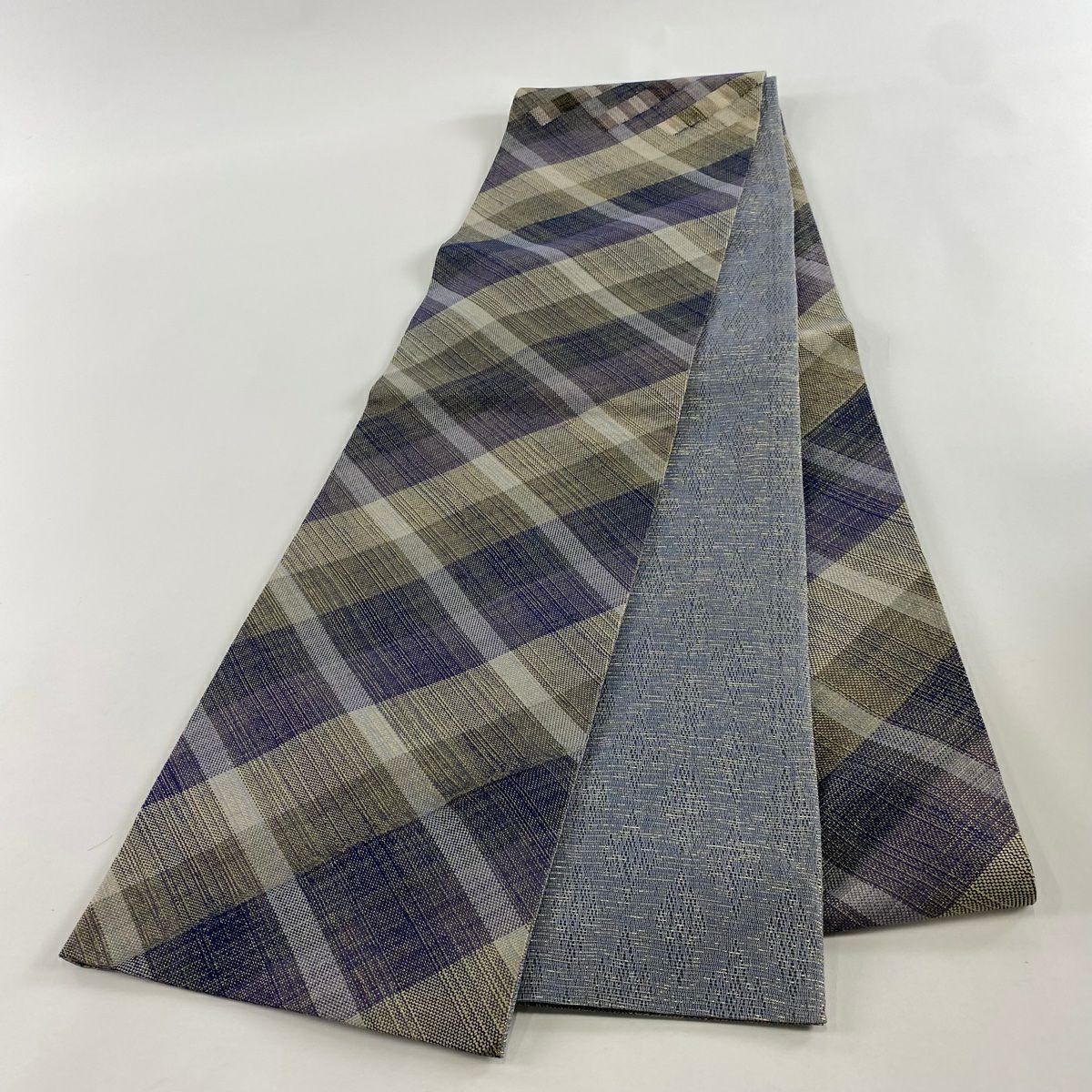 【美品】 袋帶 名品級 幾何學 金絲 茶紫 大鼓圖案 純蠶絲