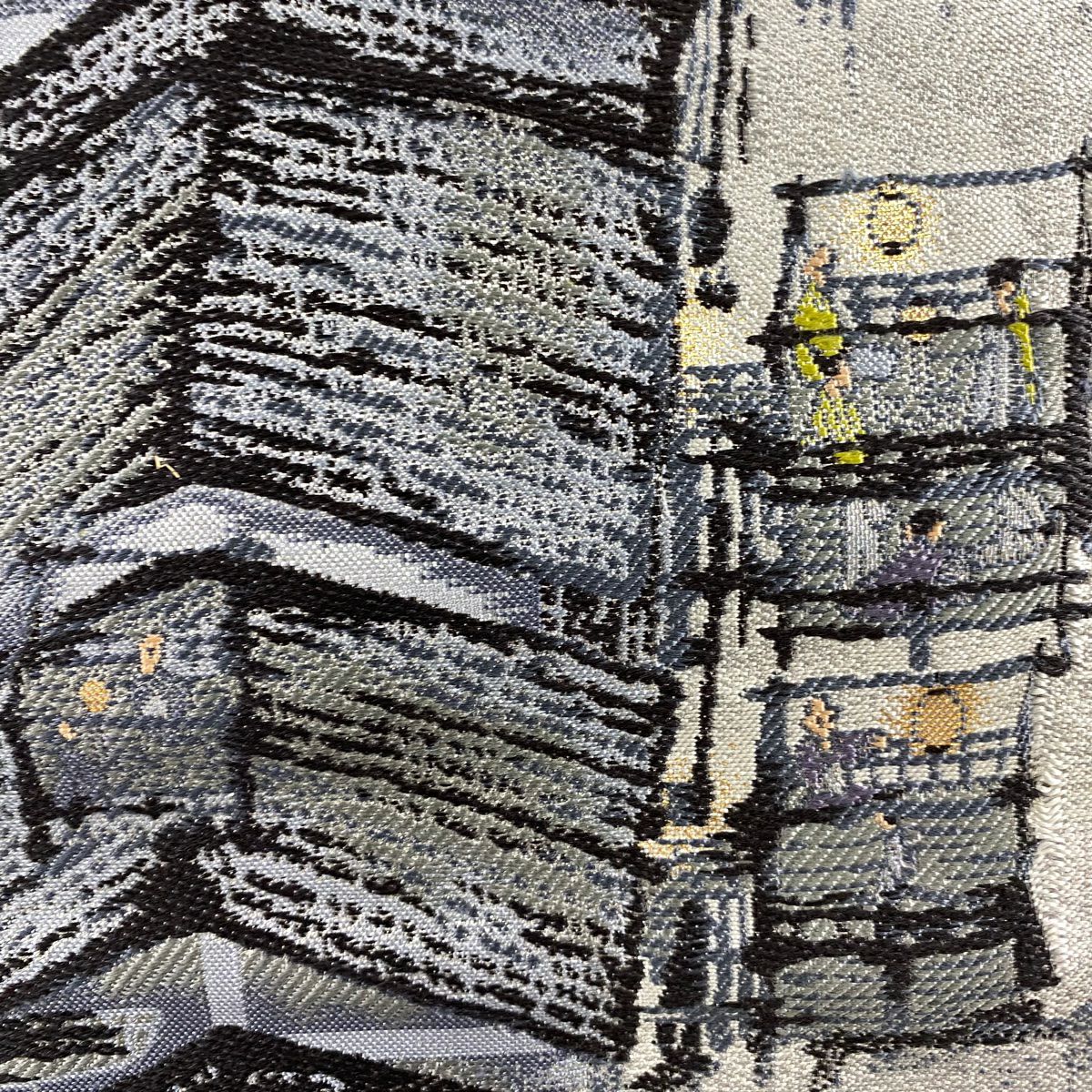 袋帶 名品級 街景 人物 金金箔 灰色 大鼓圖案 純蠶絲