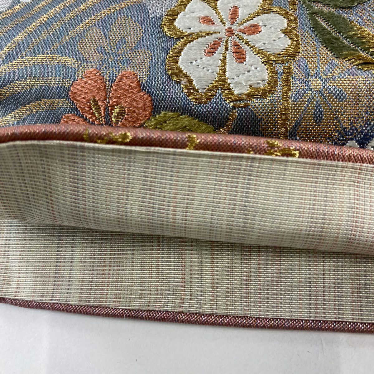 袋帶 秀品級 關西仕立 雪垂櫻 波 金絲 唐織 青灰 六通 純蠶絲