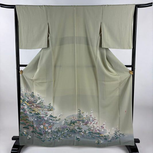 留袖禮服禮服 身長165.5cm 袖長65cm M 雙層 落款あり 仙鶴 草花紋紋 漸層 薄紫 純蠶絲 秀品級 一つ紋