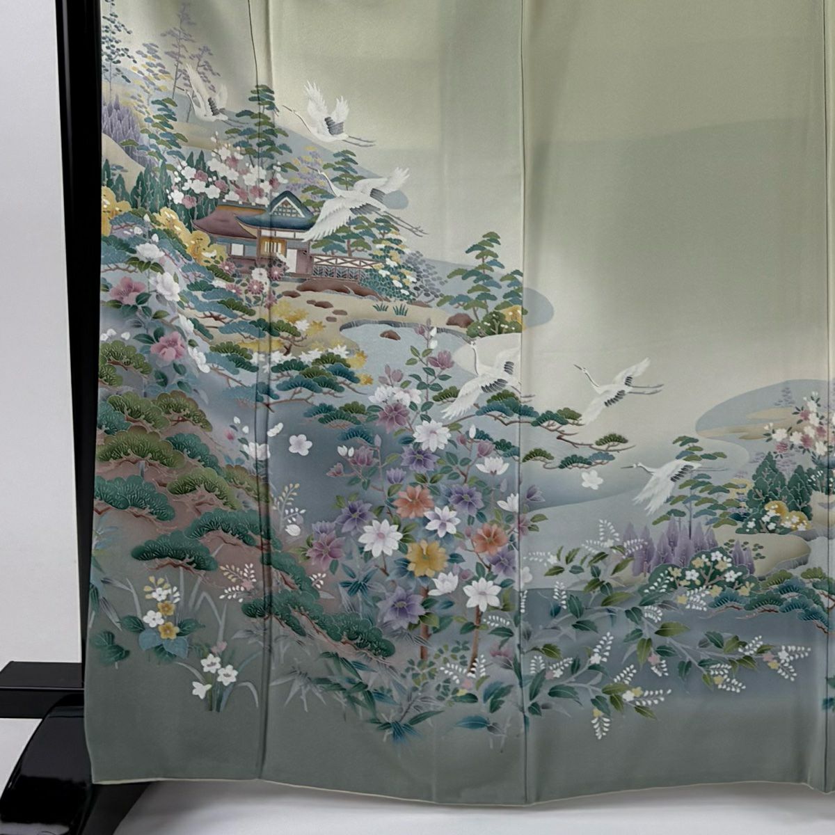 留袖禮服禮服 身長165.5cm 袖長65cm M 雙層 落款あり 仙鶴 草花紋紋 漸層 薄紫 純蠶絲 秀品級 一つ紋