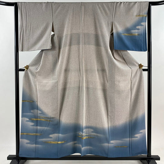 付下 身長157cm 袖長66cm M 雙層 霞 金銀彩 漸層 灰紫 純蠶絲 優品級 一個紋