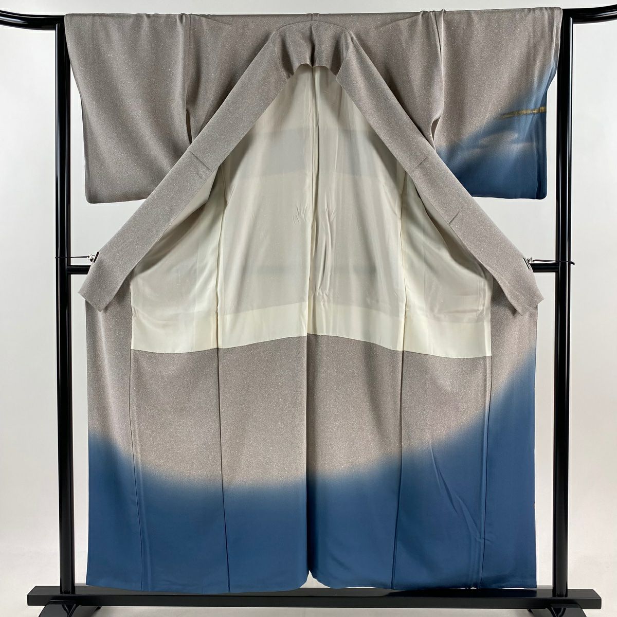 付下 身長157cm 袖長66cm M 雙層 霞 金銀彩 漸層 灰紫 純蠶絲 優品級 一個紋
