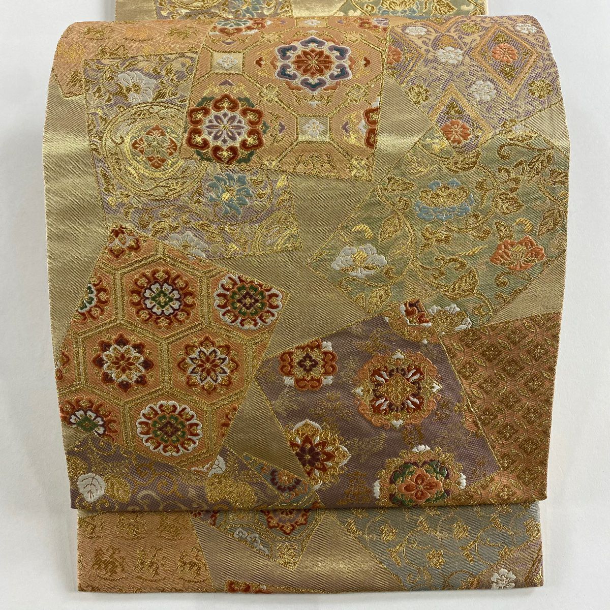 袋帶 秀品級 色紙 華紋 金絲 金金箔 金色 六通 純蠶絲