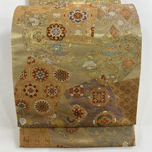 袋帶 秀品級 色紙 華紋 金絲 金金箔 金色 六通 純蠶絲