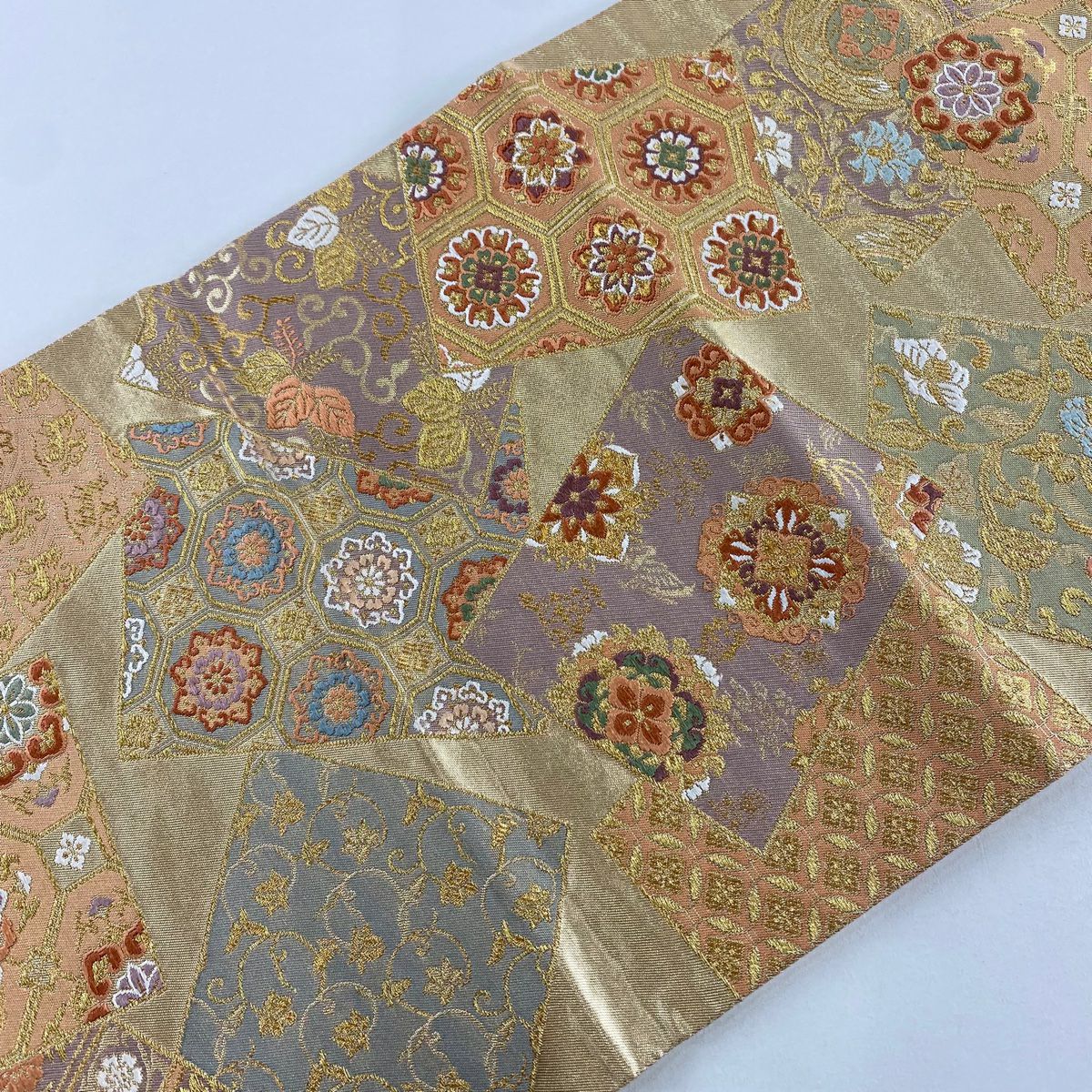 袋帶 秀品級 色紙 華紋 金絲 金金箔 金色 六通 純蠶絲