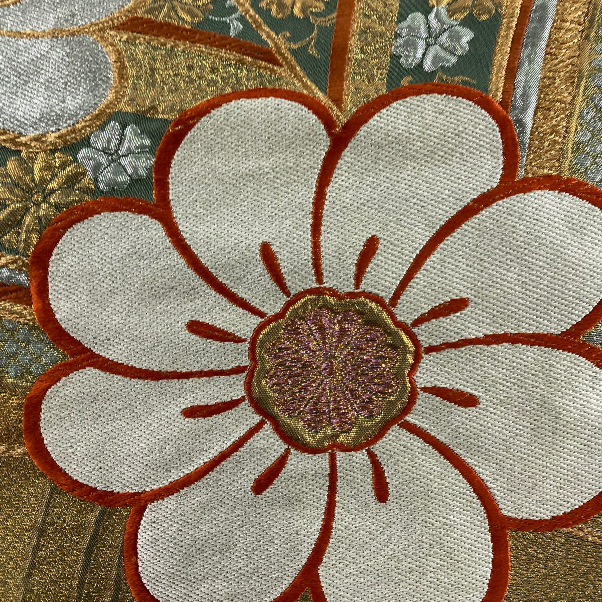 【美品】 袋帶 秀品級 若松樹 花 金金箔 金銀彩 金 六通 純蠶絲