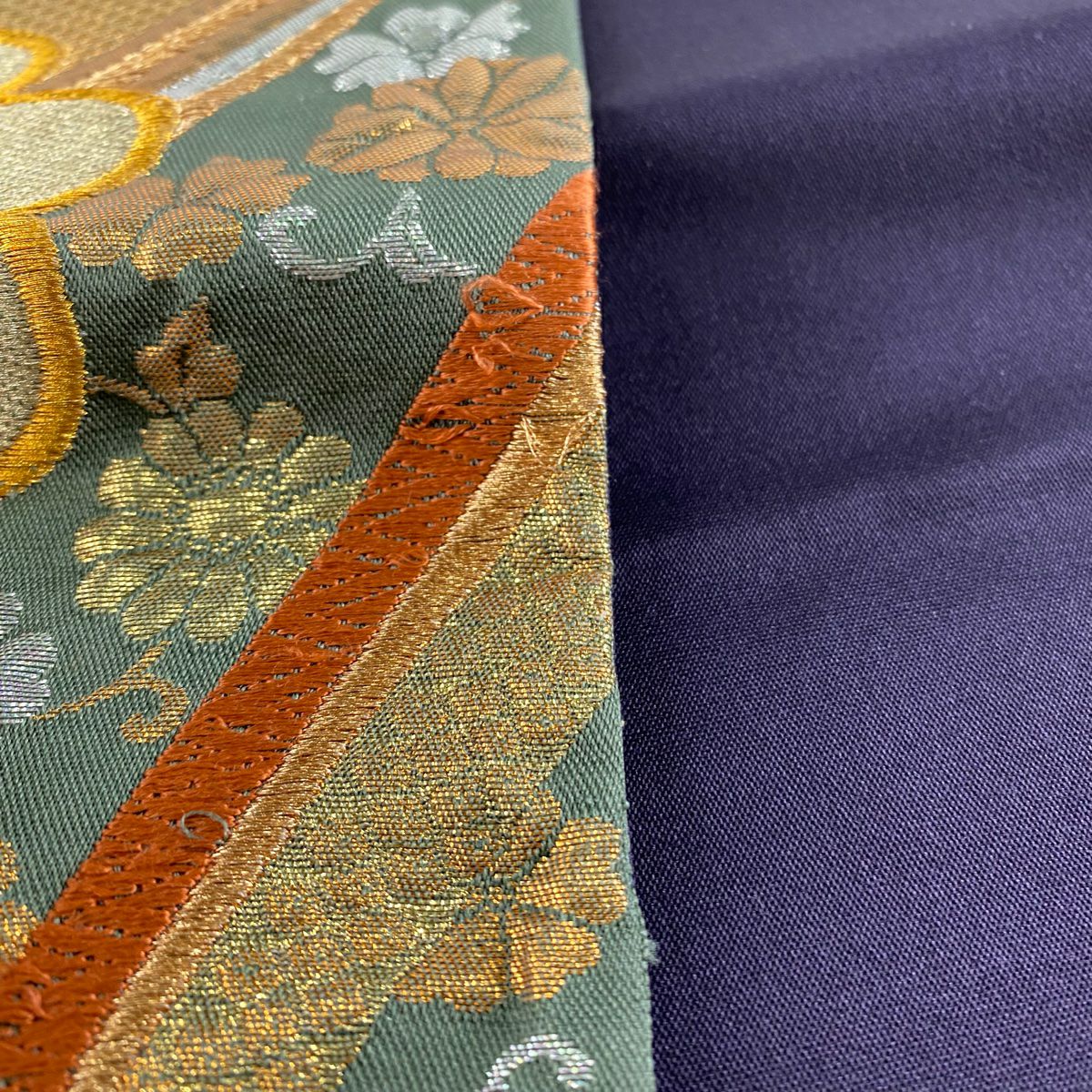 【美品】 袋帶 秀品級 若松樹 花 金金箔 金銀彩 金 六通 純蠶絲