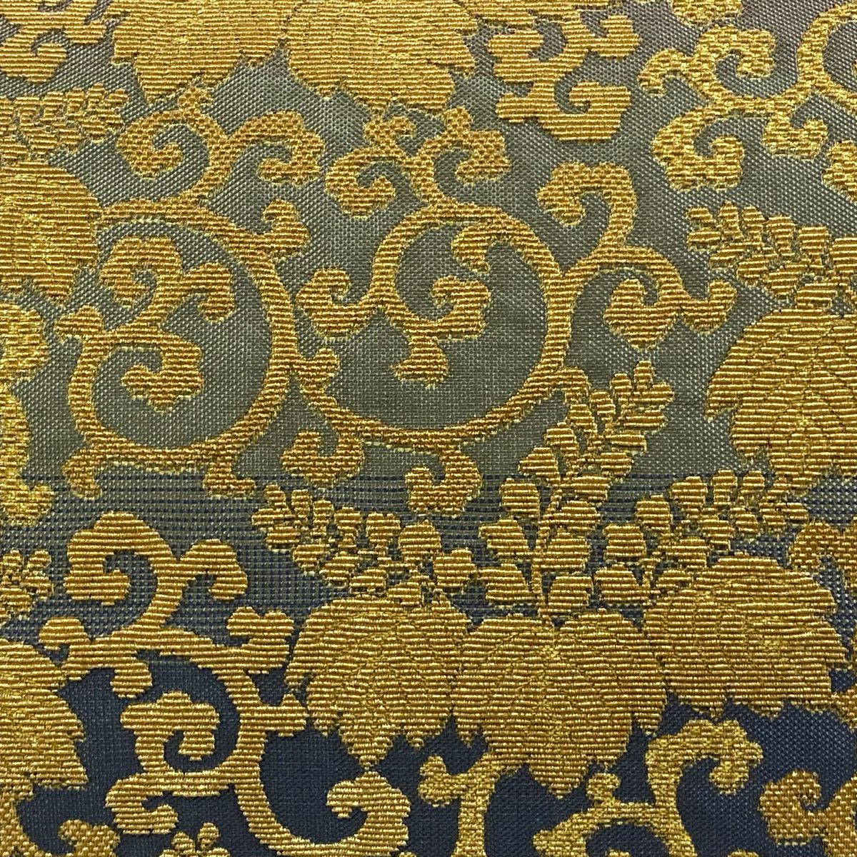 【美品】 袋帶 逸品級 桐 唐草紋 金金箔 金絲 青灰 六通 純蠶絲
