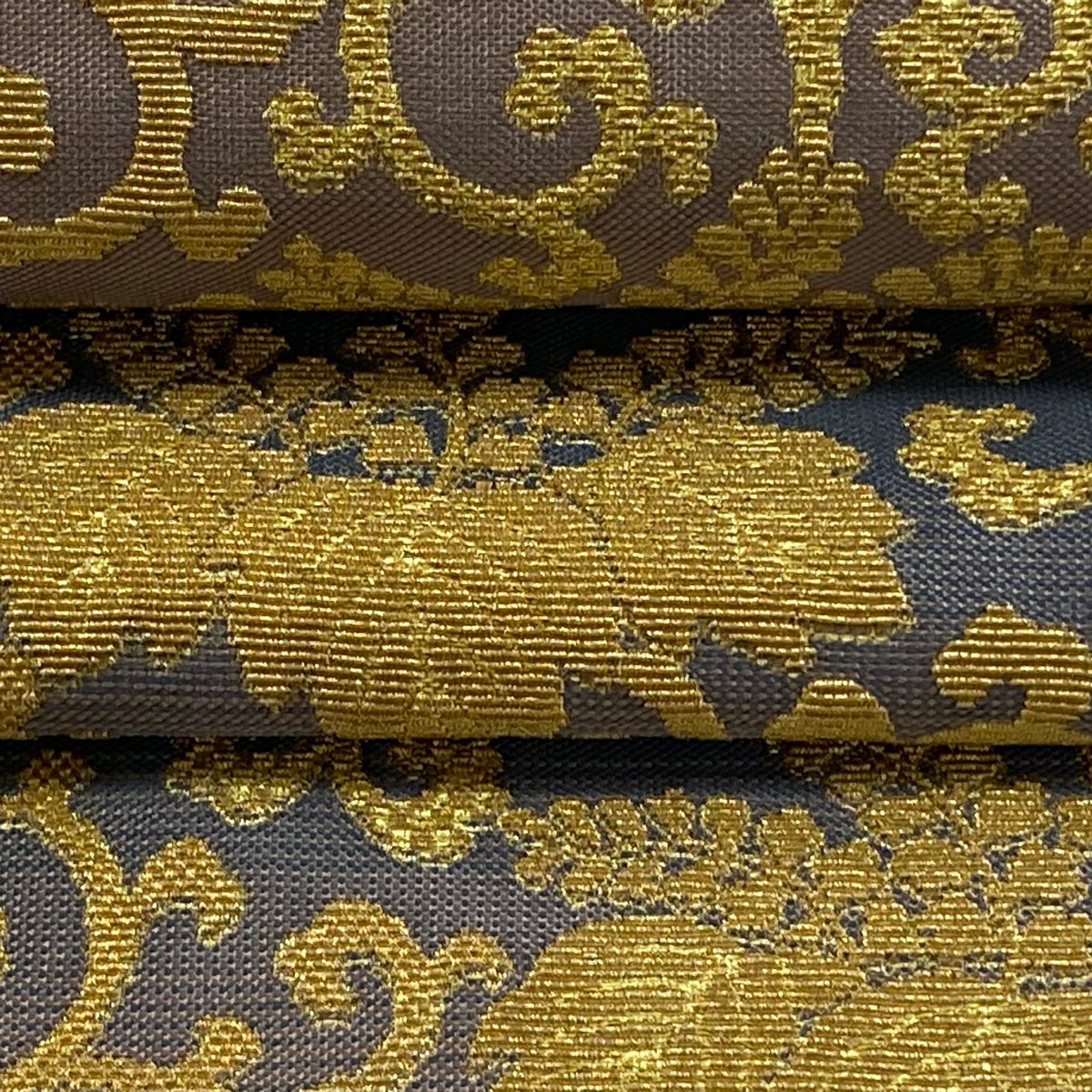 【美品】 袋帶 逸品級 桐 唐草紋 金金箔 金絲 青灰 六通 純蠶絲