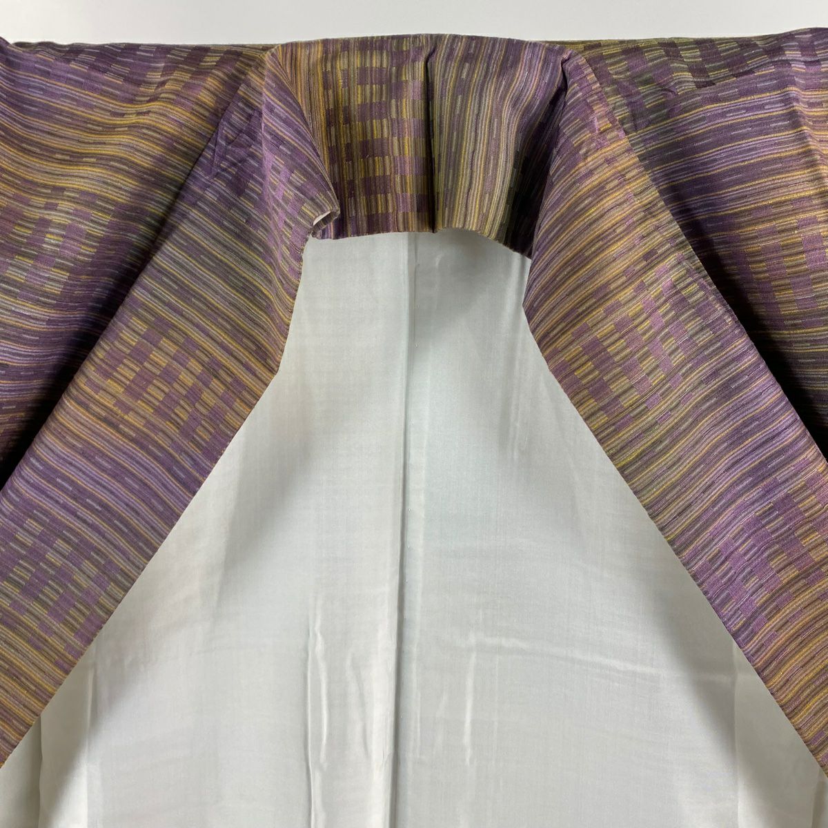【美品】 紬織 身長161cm 袖長65.5cm M 雙層 菅原結 やまと 有落款 縞 紫 純蠶絲 逸品級