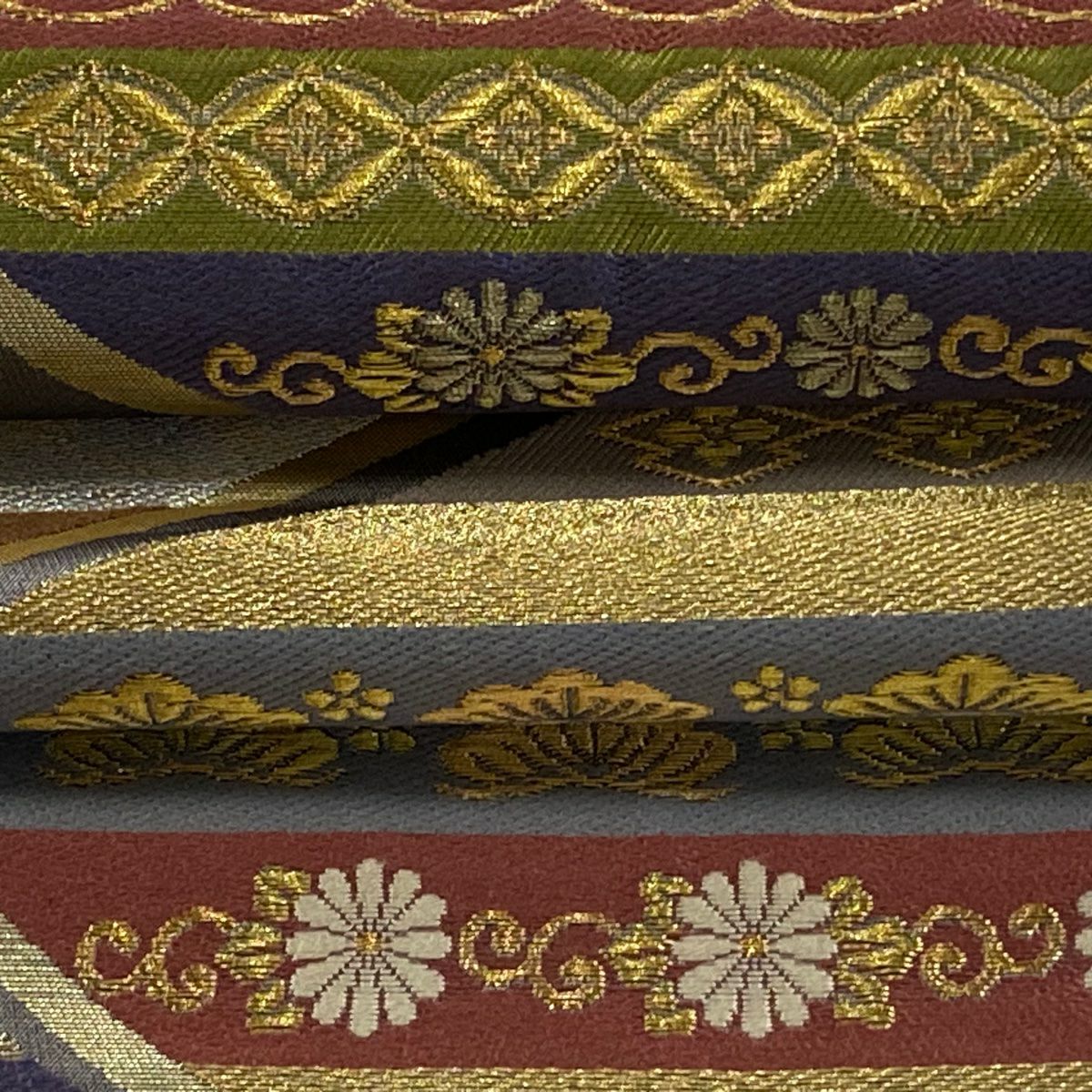 【美品】 袋帶 逸品級 じゅらく 落款あり 色紙 龜甲 金金箔 金銀彩 灰色 六通 純蠶絲