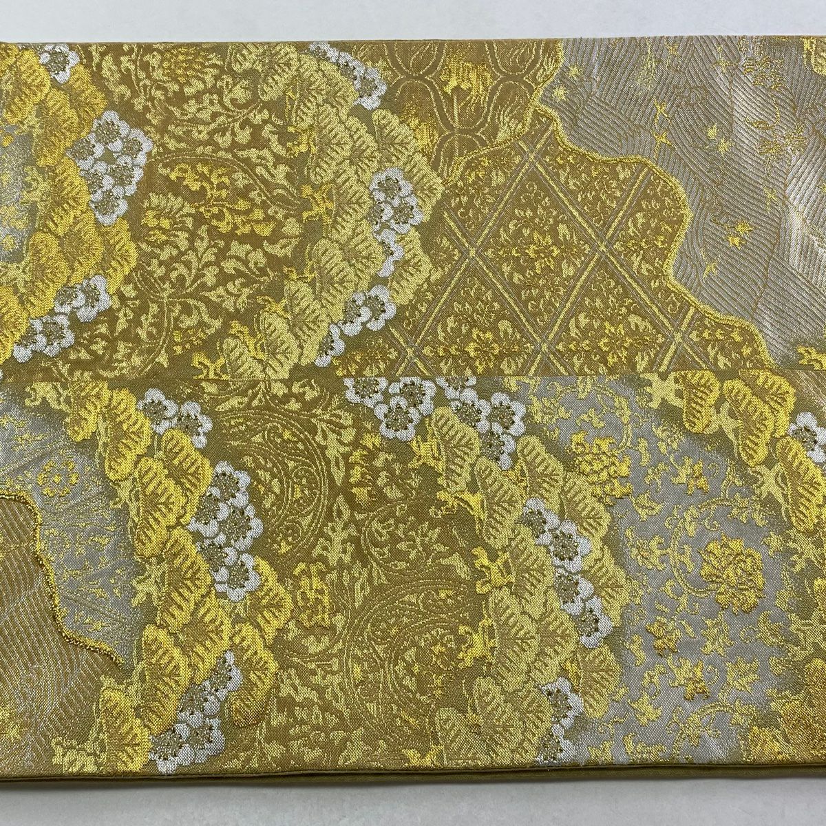 【美品】 袋帶 逸品級 有落款 篠屋宗兵衛 松樹梅花 波 金金箔 金銀彩 金色 六通 純蠶絲